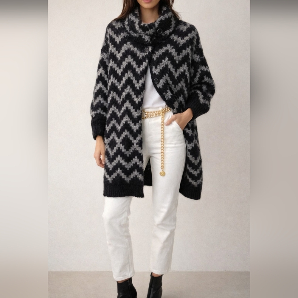 Cozy Chevron Black and Gray Cardigan